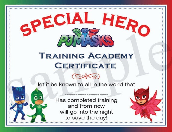 INSTANT DL Pj Masks Certificate Pj Masks Birthday Party