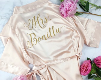 Bride Robe - Wedding Day Robe - Glitter Bridal Robe - Bride Satin - Bridal Lingerie Shower Gift - Bridesmaid Robe -Blush Robe