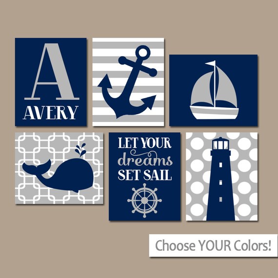 BOY Nautical Wall Art CANVAS or Prints Ocean Baby Nursery