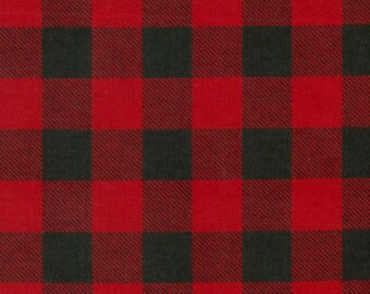 RESTOCKED!! Red and Black Buffalo Check FLANNEL Fabric by the yard and by the half yard