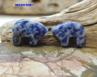 Denim Lapis Zuni Bears Earring Pairs, 2 beads, Lapis Lazuli