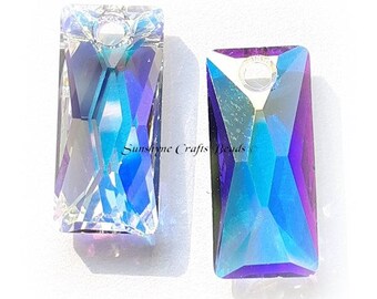 Swarovski Crystal Beads 6465 CRYSTAL AB Queen Baguette Pendant 1 Pc - Sizes 13.5mm & 25mm available