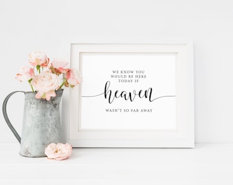 We Know You Would Be Here Today If Heaven Wasn't So Far Away Sign, Wedding Memorial Sign, Remembrance Sign, Ceremony Sign, In Loving Memory