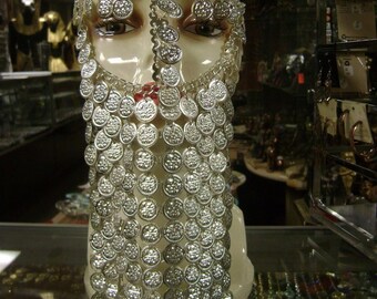Egyptian Brass Silver Plated Coin Face Veil Piece Made In Egypt