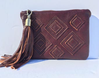 Burgundy Leather Bag, Leather Clutch, Boho Clutch, Tribal Clutch, Bohemian Clutch, Boho Leather Clutch, African Clutch, Leather African Bag