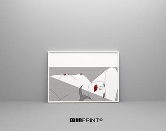 Woman drawing, Giclee art print, Woman print, Figurative wall art, Modern Artwork, Graphic art print, Woman sketch, Living room, wall decor