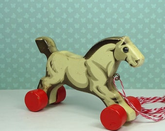 Vintage Verhofa horse pull toy 1940s 1950s wooden