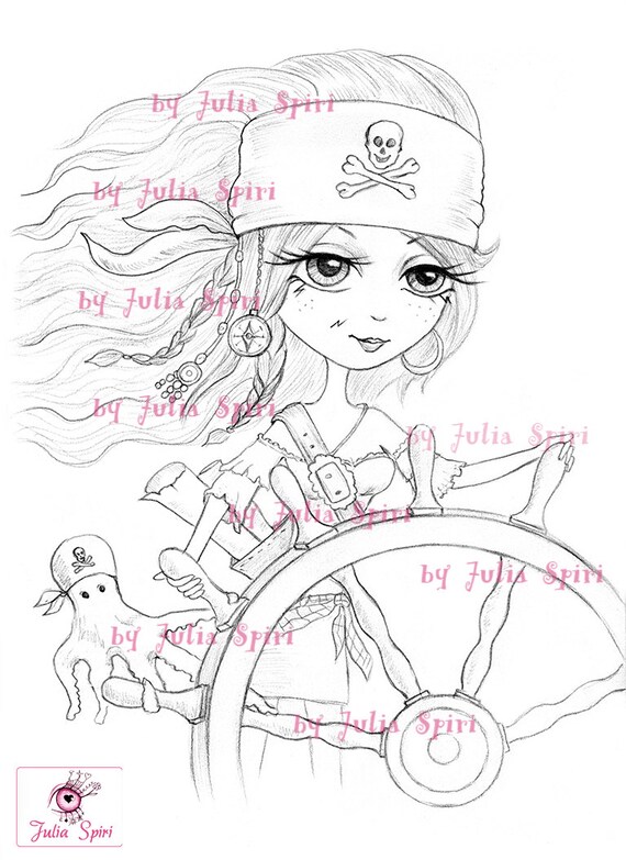 Pirates Digital Stamp Girl Pirate Stamps Treasure Helm