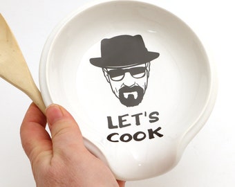 Breaking Bad walter white inspired spoon rest, let's cook, heisenberg fan art, novelty kitchen,