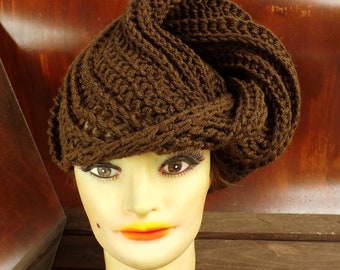 Brown Crochet Hat Womens Hat, Womens Crochet Hat, Womens Turban Hat, Brown Hat, Deitra Turban Hat, Crochet Head Scarf Wrap Crochet Hat