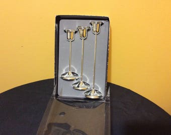 Victorian Romantic TRIAD Set of 3 Candlestick Holders Made in England