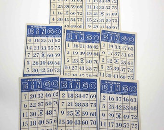 Vintage 1940s Blue Transogram Bingo Cards Set of 8
