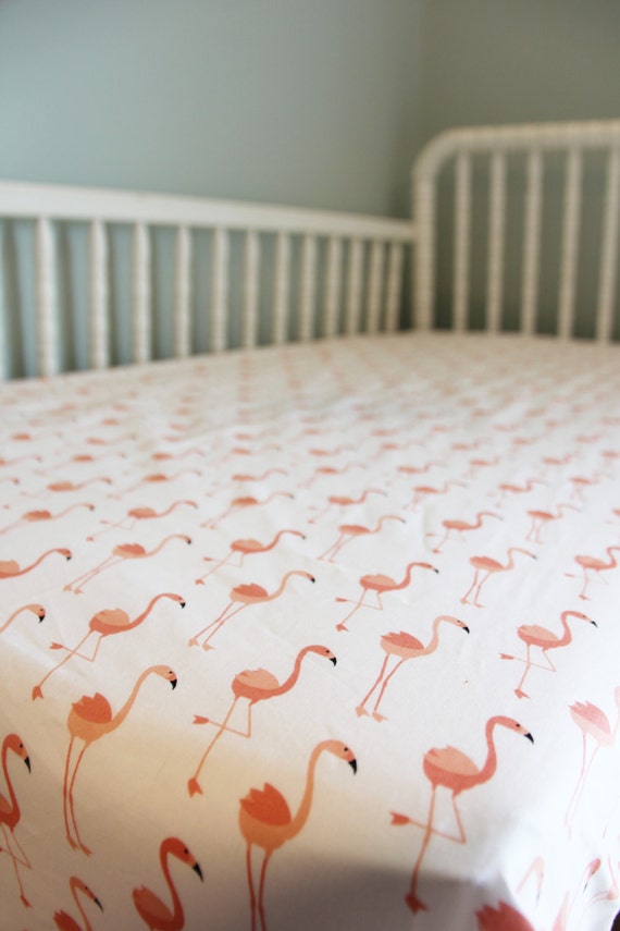 Baby Girl Bedding Coral Flamingo Fitted Sheet coral changing