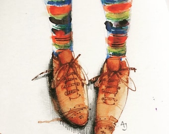 FREE POSTAGE today only! NEW Stripey Socks a Linited Edition Print by Andrea Joseph