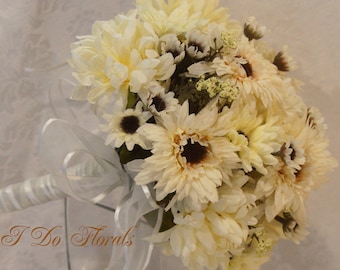 White Mums and Asters Brides Bouquet, Asters and Chrysanthemums Bridesmaid Bouquet, Wedding Bouquet, White Asters and Mums