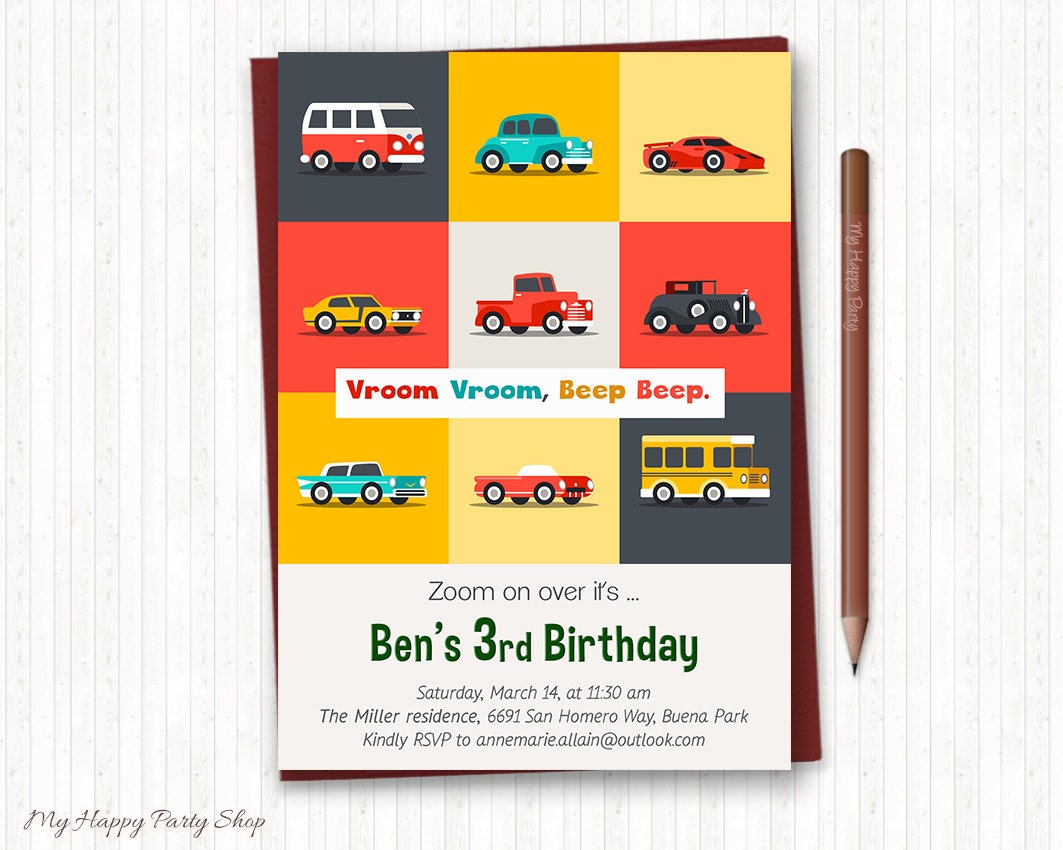 Cars birthday invitation Cars Theme Boy birthday invitation