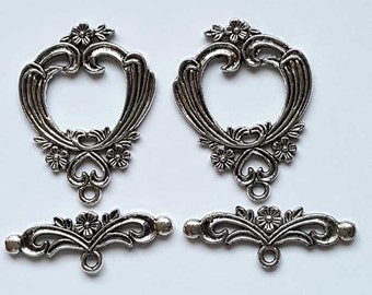 Large decorative floral Silver finish toggle clasp