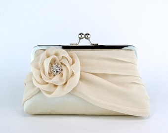 Bridal clutch, Silk Clutch In Champagne, Wedding clutch, Wedding purse, Bridesmaid clutch