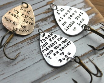Personalized Handstamped Brass Fishing Lure. Customized for you! Perfect Stocking Stuffer for Dad or Grandfather!