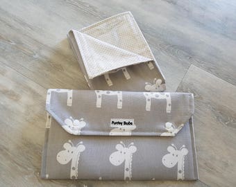 Nappy Wallet & Waterproof Change Mat. "Baby Giraffe" print. Beautiful Gift!