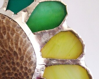 SALE - Stained Glass Pendant with Fossil Centerpiece - The Secret Lake
