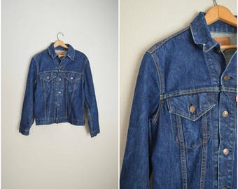 vintage 60s dark wash levi's trucker jacket big E denim jean jacket -- mens 40