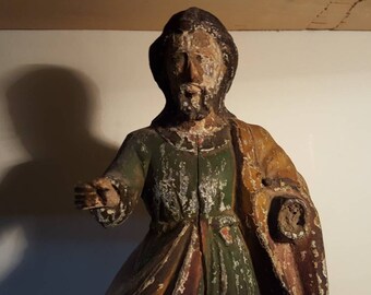 Antique 18th Century Carved Wooden Saint