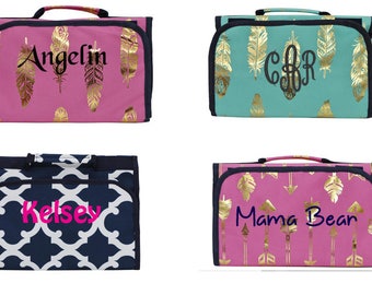 Personalized make up bag, monogrammed travel toiletry bag, bridesmaid gift idea, travel bag, cosmetic hanging case, mothers day gift