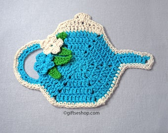 Crochet teapot coaster pattern, tea coaster kitchen table decoration Instant download PDF no 94