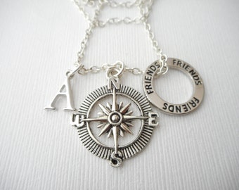 Compass, Friends- Initial Necklace/ Gift for best friend, Birthday Gift, Bff gift, bff jewelry, Gift for bff, Personalized Friend, jewelry