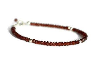 Silver garnet bracelet, stackable bracelet, mozambique garnet bracelet, burgundy bracelet, gift for her, January birthstone