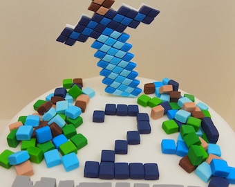 Handmade Minecraft cake toppers squares personalised edible birthday, shipping from UK
