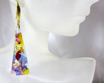 Tutti Fruiti, Real Flower Earrings, Pressed Flower Jewelry, Resin (3057)