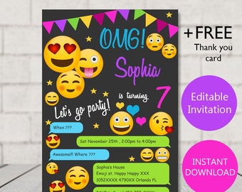 Emoji invitation, Emoji Birthday Emoji Party Invitation, Emoji Girl Invitation, Emoji Birthday Invitation, Emoji Invites