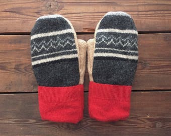 Felted Wool Mittens, Recycled from Sweaters, size Small