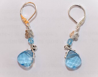 Light blue drop earrings Swarovski Crystal and Sterling Silver 925