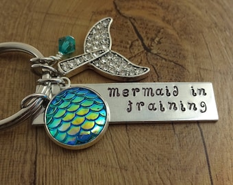 Mermaid Charm Keychain - Ocean Key Chain - Personalized Keychain with Mermaid Tail