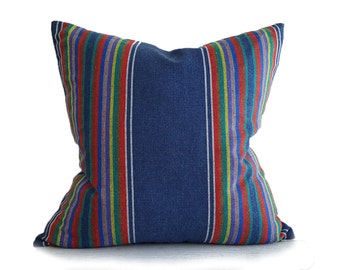 Southwestern Pillow, Blue Pillows, Striped Cushions, Striped Pillows, Toss Pillows, Boho Pillow Cover, Denim, Zipper, Mexican Pillows, 20x20