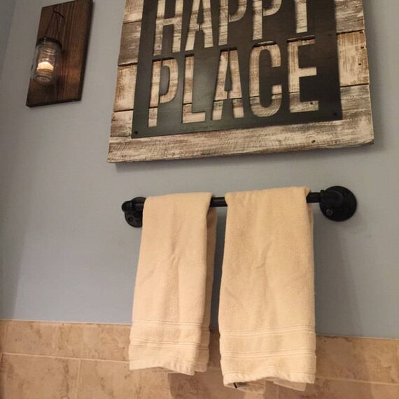 Towel Bar Rustic Bathroom towel bar Black Iron Pipe wall