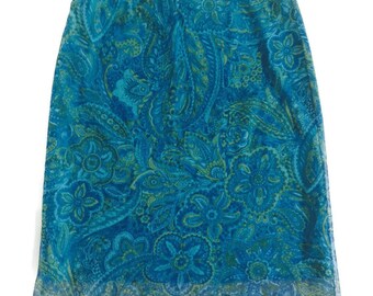 90s Sheer Blue Paisley Print Skirt