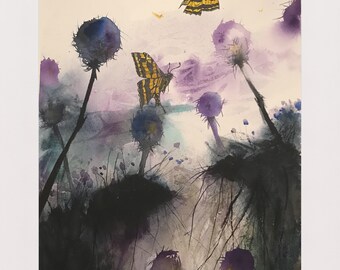 Abstract Thistles and Butterflies
