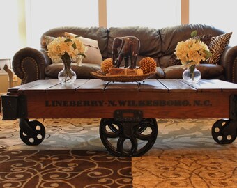 Vintage Restored Lineberry Factory Cart (Daisy Wheel) - Coffee Table