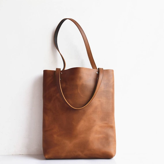 Leather Tote Bag Leather Market Tote Slim Leather Shopping