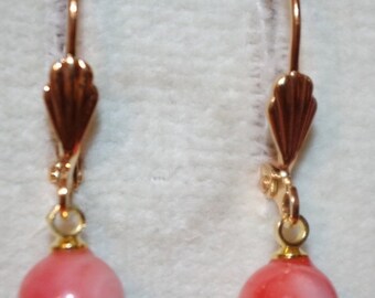 Vintage Gorgeous 14K GF Petite Angel Skin Salmon Coral Drop Lever Back Earrings