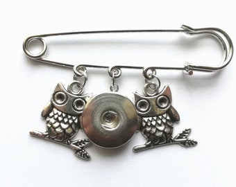 OWL Snap button jewelry safety pin brooch