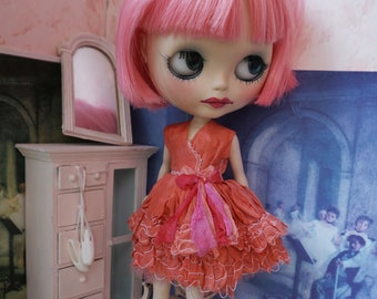 OOAK BLYTHE DRESS - Vintage Styled Shabby Elegance Tattered/Layered/Hand-Dyed Silk Dress - Charleston Sunset #1