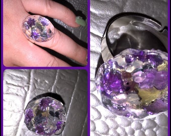 Adjustable ring, oval, beveled resin jewelry