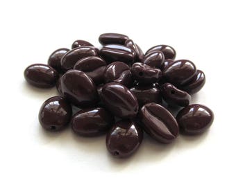 Dark Chocolate Brown Czech Glass Coffee Bean Beads, 11mm x 8mm - 30 pieces