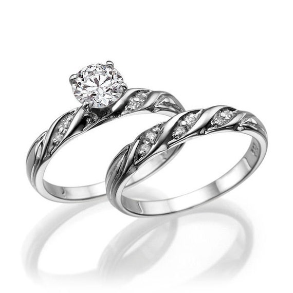 Braided Wedding Rings Set Handmade Vintage Style Diamond