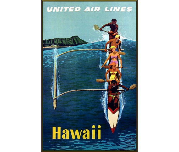 Hawaii 1960 United Airlines Travel Outrigger Canoe Advert